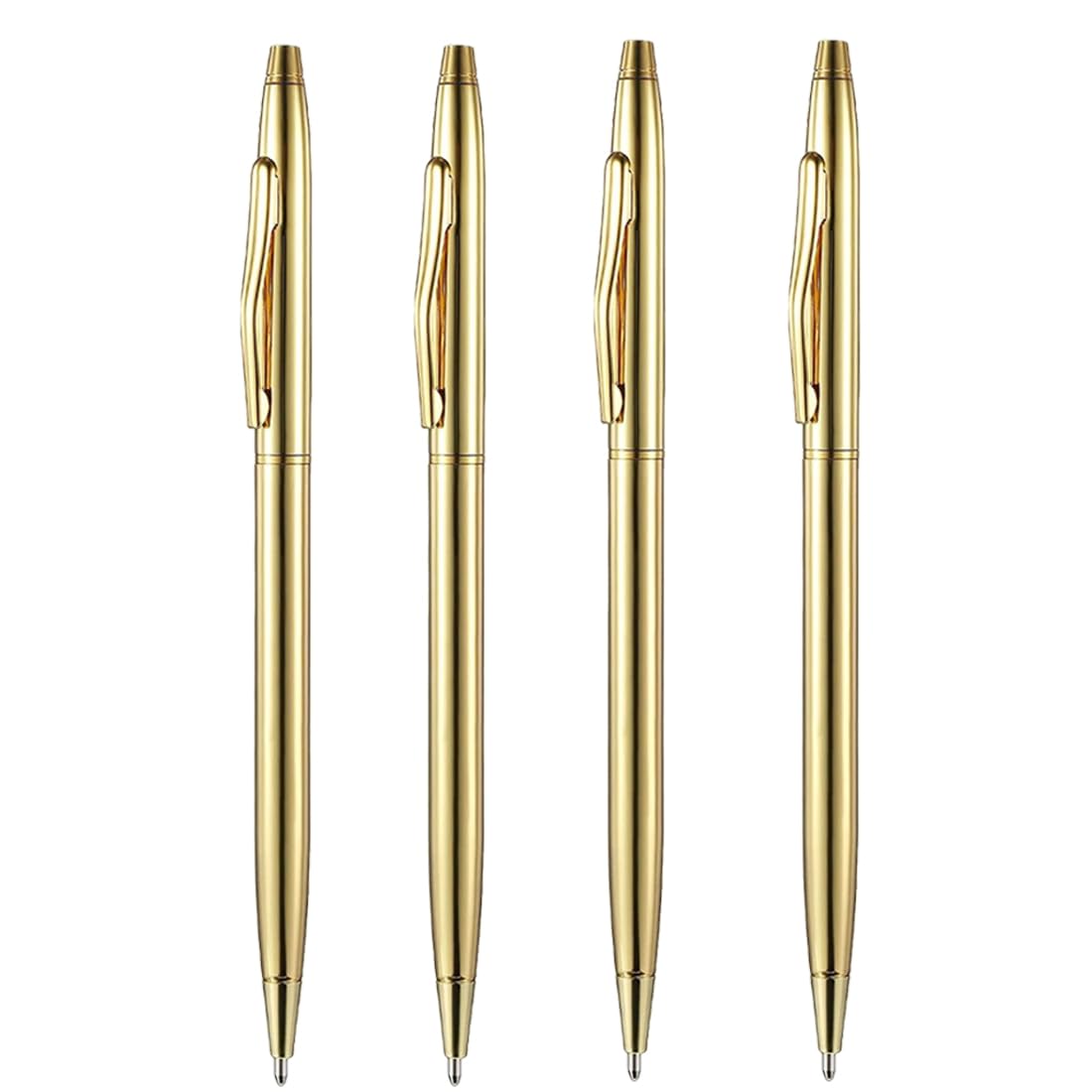 4 Bolígrafos Slim de Metal, Bolígrafo Retráctil con Tinta Negro para Negocios, Oficina, Estudiantes, Profesores, Regalo, Bodas (0.5mm) (Dorado)