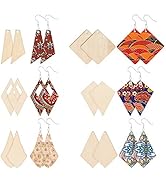 PH PandaHall Unfinished Wooden Earrings Blank, 60pcs 6 Styles Rhombus Natural Wood Drop Dangles w...