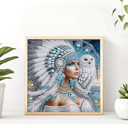 Image of AiYuanzsh 5D DIY Special-Shaped Diamond Painting Kit - Goddess with White Owl, 30x30cm Crystal Rhinestone Art for Home Wall Decor, Gifts for Women Adults Beginners