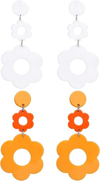 hoyuwak 2 Pairs 70s Acrylic Daisy Dangle Earrings Y2k Resin Flower Earrings