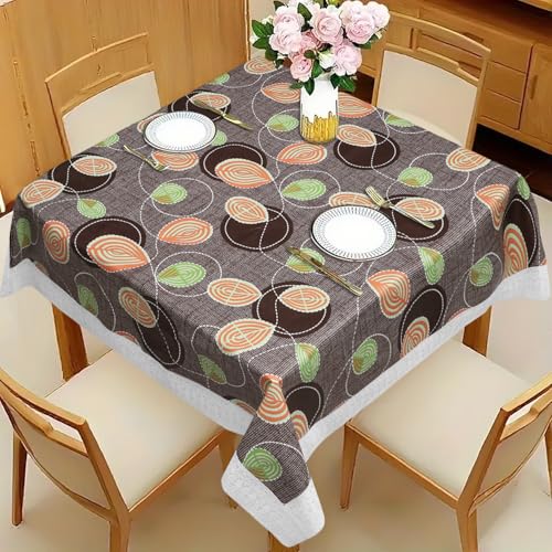 Image of Dakshya Industries PVC Waterproof Square Table Cover 48x48 Inch for 4 Seater Dining Table | Floral Printed Oilproof Stain Resistant Washable Plastic Table Cover, Purple & Green