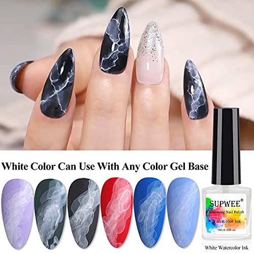 Supwee Blooming Gel Nail Polish Marble Nail Polish Watercolor Ink Gel Nail Polish Painting Flower Nail Art Blossom Gel For Spreading Marble Effect Soak Off Uv Gel Manicure 8 Colors 7Ml(0.25Fl Oz) #TOP3