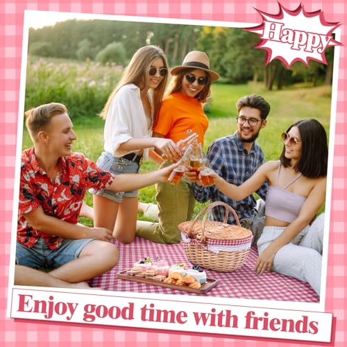 Nitial 4 Pcs Picnic Kit Set Include Wicker Picnic Basket with Handle Outdoor Picnic Blanket and 2 Pieces Solid Acacia Wood Serving Tray for 3-4 Person for Camping and Outdoor Party