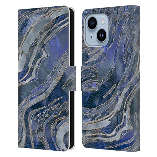 Étui portefeuille iPhone 14 Plus LebensArt Bleu Froid cuir premium