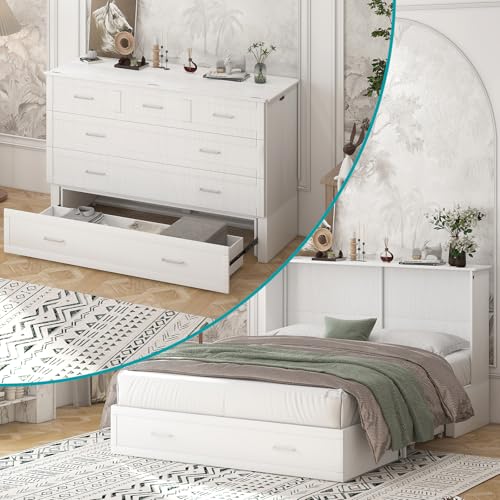 BALUS Murphy Bed, Queen Cabinet Chest Bed with Mattress, USB Char...