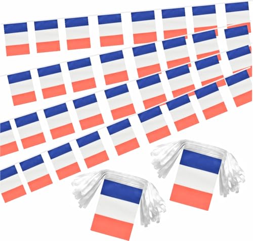 Image of 2 Pack France Flag Banner String Small Mini 66 Feet 60 Pcs French Hanging Flags Decoration