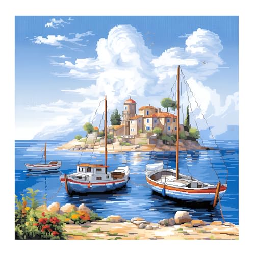 51buyoutgo Island Landscape Cross Stitch Kits, 11 Ct Count Pre Printed Counted Stamped Cross Stitch Embroidery Needlepoint Patterns Kits for Adults Beginners, Easy Advanced Crossstitch Crossstitching
