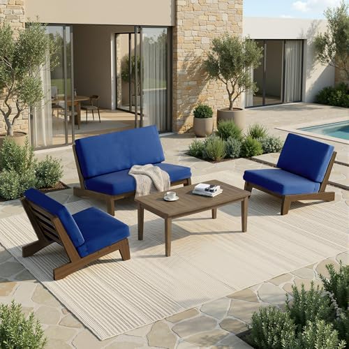 Image of Pia Ricoo 4 Piece Patio Furniture Sets, Outdoor Furniture with 2 Chairs & Coffee Table, Patio Conversation Set for Backyard, Deck, Lawn, Navy