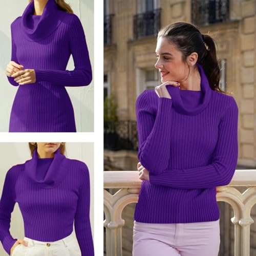 Image of v28 Women's Stretchable Cowl Neck Knit Long Sleeve Slim Fit Bodycon Sexy Sweater
