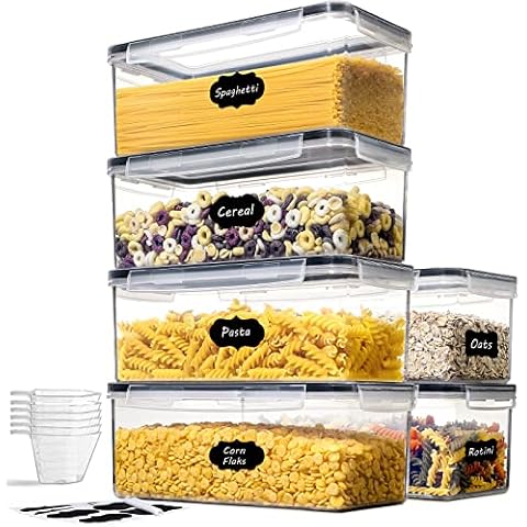 [6 Pack] 3.2L Airtight Food Storage Containers Set with 6 Measuring Cups, BPA Free Plastic Spaghetti Containers with Lids for Kitchen Organization, Pasta Containers for Pantry Organization and Storage Cover