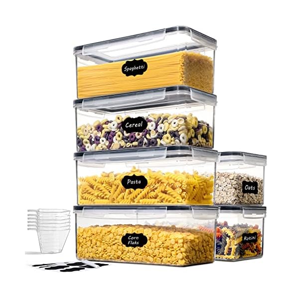 VITEVER [6 Pack] 3.2L Airtight Pasta, Spaghetti Storage Containers Set with 6 Measuring Cups, BPA Free Plastic Food Containers with Lids for Kitchen, Pantry Organization and Storage