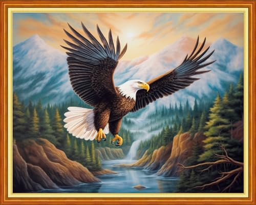 Image of Foxdiviy Stamped Cross Stitch Kits Full Range of Embroidery Needlework Starter Kits for Beginners Adults 11CT Embroidery Patterns Art Crafts DIY Needlepoint Kits-Eagle Scenery 16x20 inch