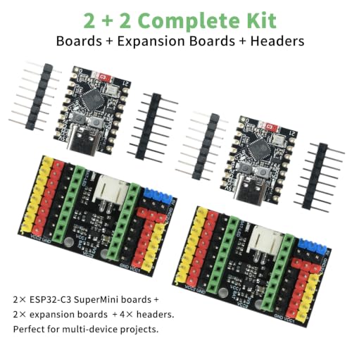 Image of ESP32-C3 Super Mini Development Board 2PCS + 2PCS Expansion Board, WiFi Bluetooth Board with External Antenna, Esp32 C3 Esp32-c3 Super Mini 4MB Wi-Fi B-luetooth Development Board