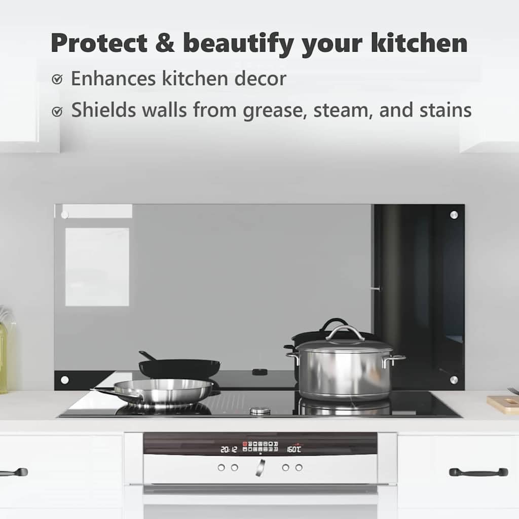 vidaXL Rivestimento da Cucina Nero 110 x 50 x 0,6 cm Vetro temperato, Arredo Cucina Elegante, Rivestimento Moderno, Protezione Termica in Vetro, Pannello Facile da Pulire