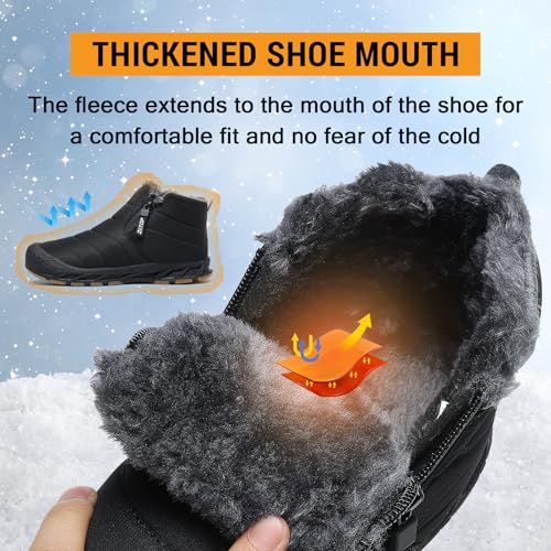 Snow Boots Mens Waterproof Winter Boots Fur Lined Warm Ankle Boots Zipper Closure Slip on Outdoor Boot Comfortable Walking Shoes3