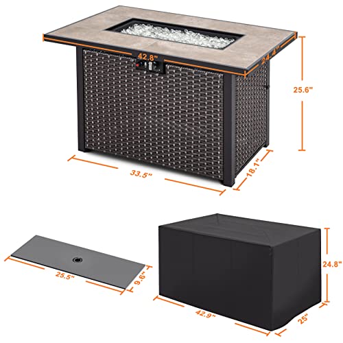 Image of Nuu Garden 43 Inch Outdoor Propane Gas Fire Pit Table 50000 BTU CSA Certified Patio Fire Table with Ceramic Top and Protective Cover Dark Brown
