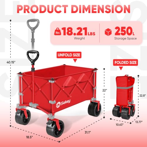 Sekey 250L Wagons Carts Foldable with Big All-Terrian Beach Wheels, Collapsible Heavy Duty Wagon, Extra Large Folding Wagon,Foldable Wagon for Camping, Garden, Sports. Red by Sekey - Used condition - Image 8