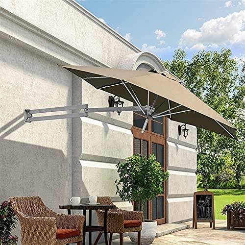 WAHHWF Backyard Wall Mount Umbrella, 8ft, 7ft, Outdoor Patio Umbrella with Bracket & Adjustable Pole, Tilting Sunshade Umbrella for Tight Small Space Garden Yard, Khaki, 7.2ft/2.2m - Thumbnail 3