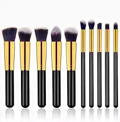 Kit de Pincéis Kabuki Profissionais para Maquiagem – 10 Peças Premium, Cerdas Sintéticas Macias, Cabo Ergonômico, Ideal para Base, Contorno, Esfumar e Olhos – Design Luxuoso Dourado e Preto
