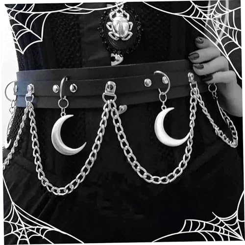 Gothic Belt Leather Emo Moon Waist Chain Belt Adjustable Fashion Body Jewelry Halloween Costumes for Women Gothic Emo Waist Chain Moon4
