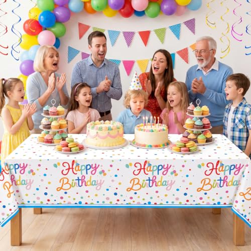 Image of 3 Pack Plastic Birthday Tablecloth, 54 x 108 Inch Birthday Decorations