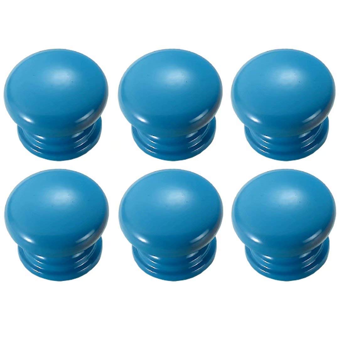 Fbshop™ Pomelli rotondi a forma di fungo, in legno blu, per cassetti, maniglie da cucina, credenze, armadi, cassetti, maniglie, 6 pezzi