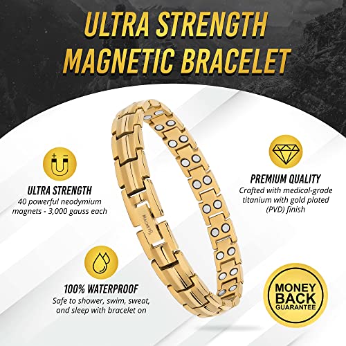 Magnetrx® Women's Ultra Strength Magnetic Therapy Bracelet - Arthritis Pain Relief & Carpal Tunnel Titanium Magnetic Bracelets For Women - Adjustable Bracelet Length With Sizing Tool (Gold) #TOP2