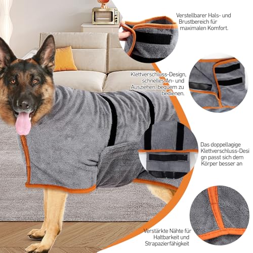 Hundebademantel Für Große Hunde,Bademantel Hund groß，Mit Klettverschluss, Gute Wasseraufnahmewirkung (L-Größe)