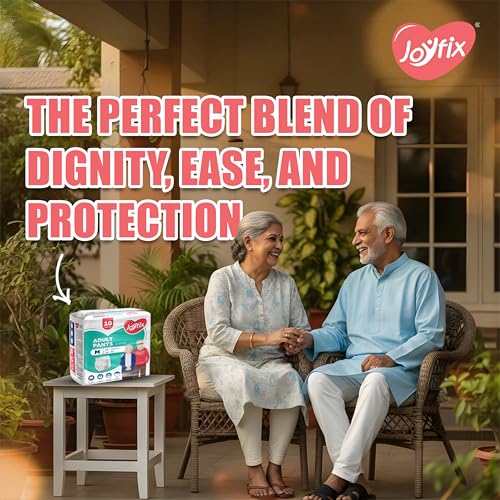 Image of JOYFIX Adult Diapers | Pant Style | Waist Size 60-102 cm (24 inch-40 inch) | Medium | Pack of 5 | Odour lock | Anti-Bacterial Absorbent - M (50 Pieces)