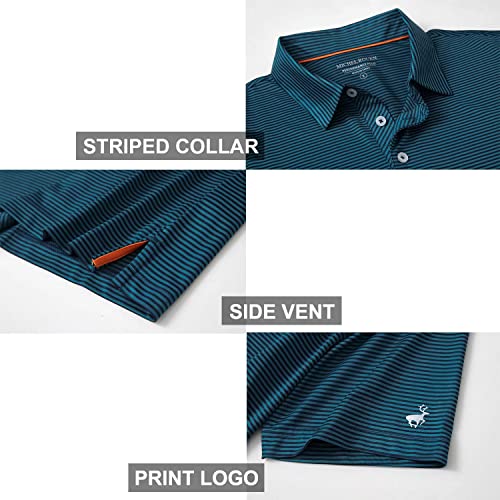 Mens Golf Shirts Moisture Wicking Dry Fit Short Sleeve Performance Sport Stripe Golf Polo Shirts for Men