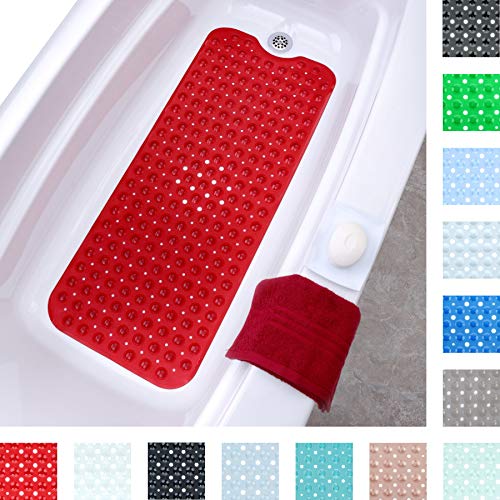 SlipX Solutions Red Extra Long Bath Mat Adds Non-Slip Traction to Tubs