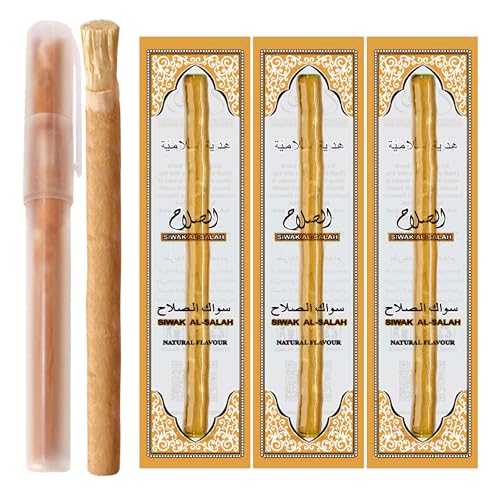 Miswak (Traditional Natural Toothbrush) (3 Pack) Sewak Al-Salah with Miswak Holder (Natural 3)
