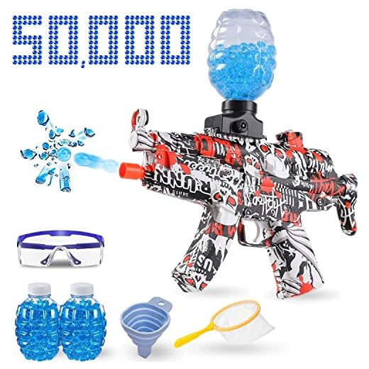NEW BASICS Electric Gel Ball Blaster, Splatter Ball Gun Automatic with 50,000 Water Beads Ammo, Goggles, Loading Funnel, and Straining Net; Splat Electric Water Gun for Outdoor Activities