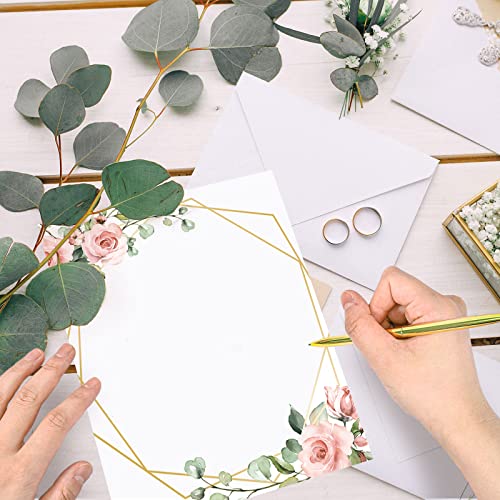 Anydesign 48 Sheet Floral Stationery Letterhead Paper Pink Flower Letter Writing Paper Wedding Floral Border Paper Notes Greeting Paper For Wedding Party Invitations School Printing, 8.5X11 Inch #TOP3