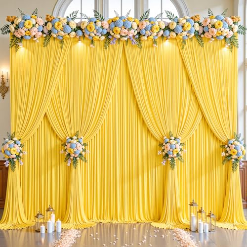 Yellow Backdrop Curtains 32 x 10ft for Photo Background Wrinkle Free Drapes
