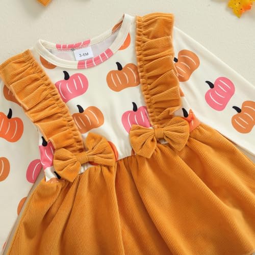 My First Halloween Baby Girl Outfit Newborn Pumpkin Pie Romper Skirt Happy Thanksgiving Fall Clothes with Headband3