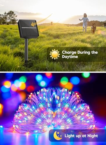 Image of DARKIS Solar Fairy String Light Outdoor 39 Ft 100 LED | Copper Wire Solar Lights with Inbuilt Rechargeable Battery IP65 Waterproof 8 Modes for Garden Yard Diwali Home Decor (Multicolor)