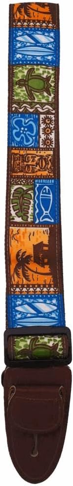 Master Strap Guitar Strap - Tiki Hawaiian - Leather Ends with Built In Pick Pocket