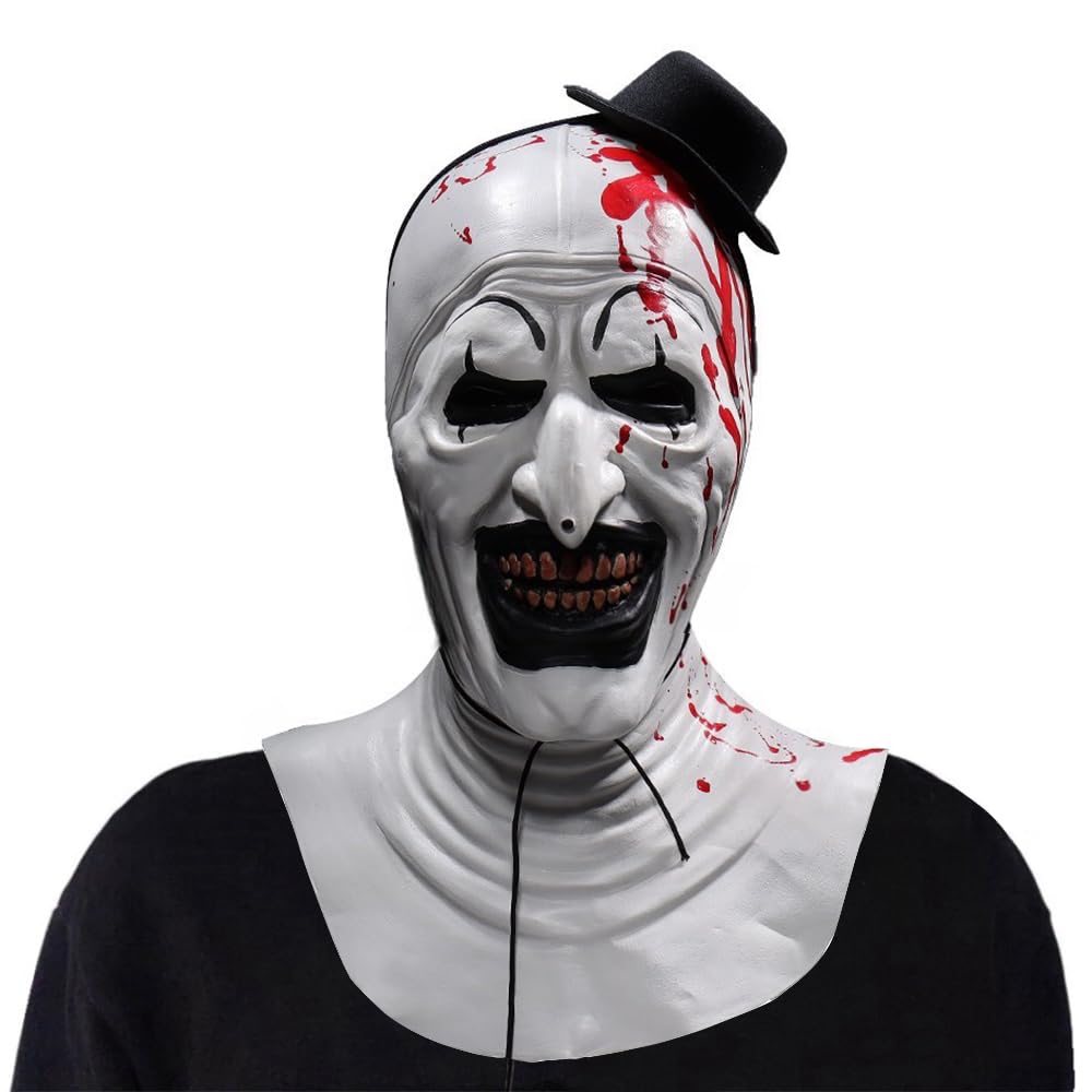 HOVCEH Terrifier Mask Adult, Art The Clown Mask, Scary Halloween Masks Adults, Scary Clown Mask for Adults, Halloween Cosplay Full Head Horror Party Decoration Prop Accessory