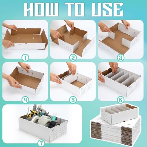 Image of Teenyyou 30 Sets Cardboard Parts Bins Boxes Kraft Cardboard Storage Bins with Dividers for Parts Shelves Stem Project Online Store Inventory Organized (White,12 x 8 x 4 Inches)