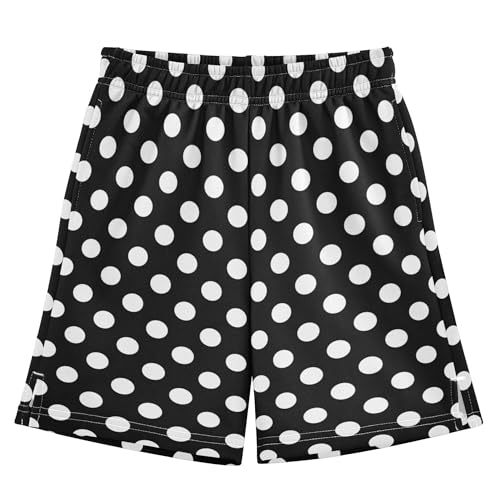 Polka Dot Pattern in Black and White Boy Casual Shorts Athletic Shorts Pants with Pockets