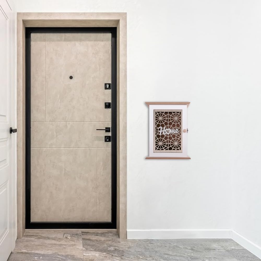 Schlüsselkasten mit 6 Schlüsselhaken, Wandmontierbarer Holz Schlüsselhalter für Schmuck und Kleine Gegenstände