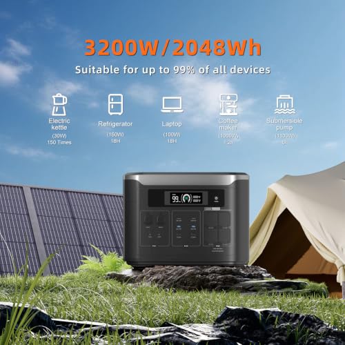 Image of BP3000 Solar Generator with Panel Optional, Expandable Portable Power Station, 3200W AC Outlets (6400W Peak), 2048Wh Power Station Expandable to 16kWh, LFP Battery, 1800W Fast Charging (BP3000+2X400W)