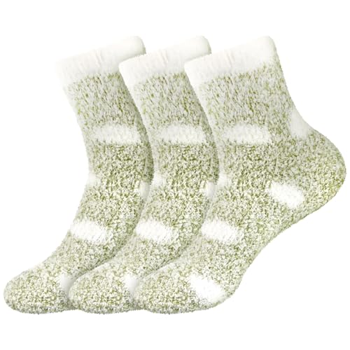 Image of BambooMN Women's Soft Warm Fuzzy Fluffy Polka Dot Cuff Crew Home Socks