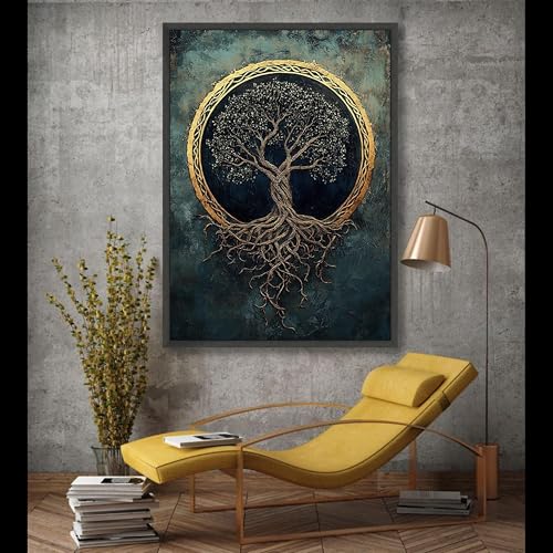 Arbre de vie doré en toile 60x90cm pour créer un salon zen et une décoration nature