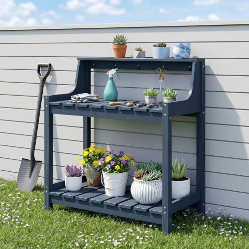 SHPAI Outdoor HDPE Garden Potting Bench Weatherproof Potting Table Outside