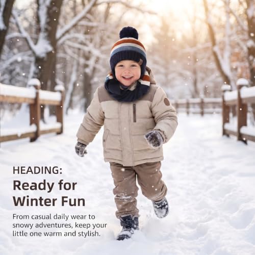 Image of LMLALML Boys Winter Hat Earflap Knitted Beanie for Kids Warm Fleece Lined Thicken Hat for Baby