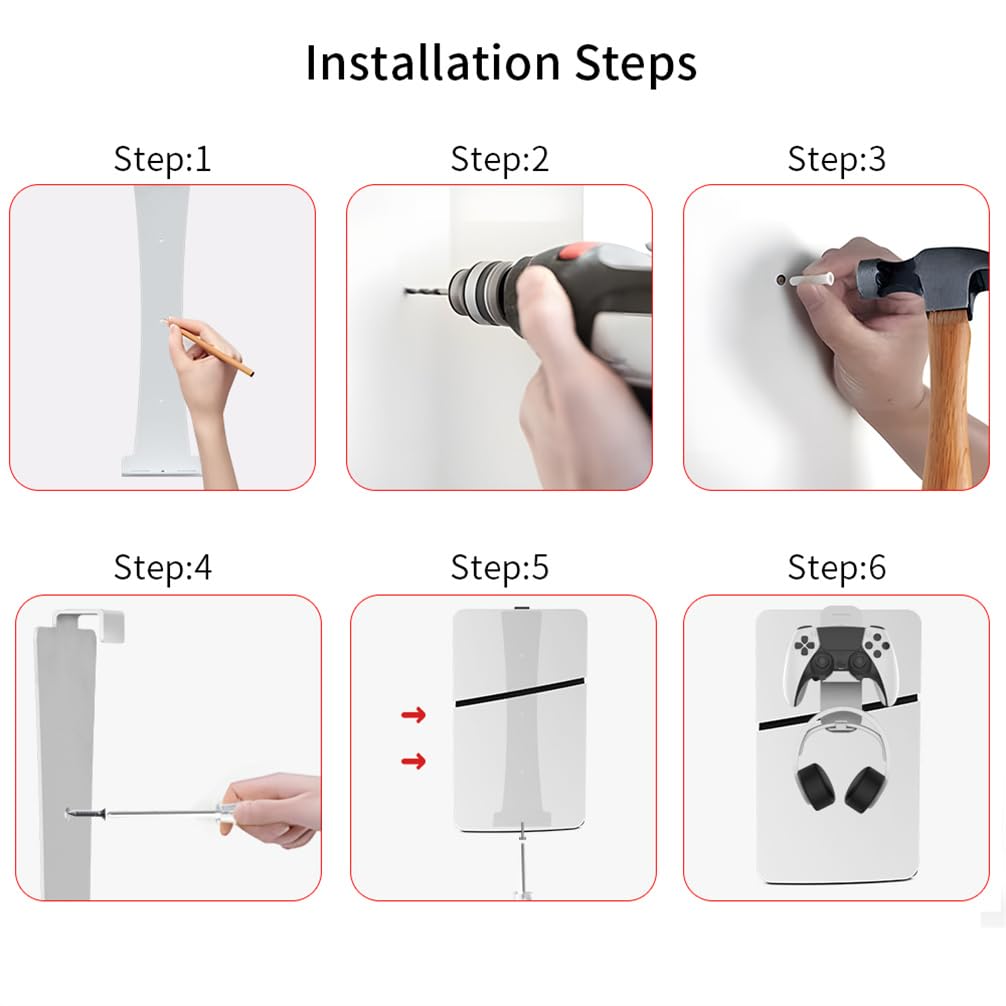Supporto da parete per console PS5 SLIM + gancio di archiviazione PS5 SLIM/PC Gamepad verticale accessori (bianco)