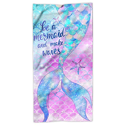 Hexagram Mermaid Beach Towel,Fantasy Mermadi Tail Microfiber Large Bath Towels for Girls, Quick Dry Kids Meraid Pool Towels Oversized 31\" x 63\" Blanket for Travel