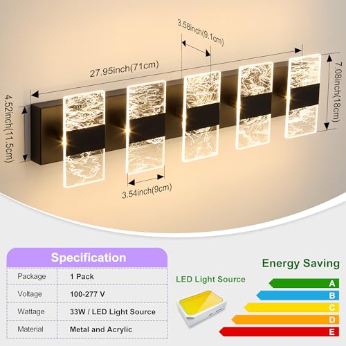 Image of Modern LED Bathroom Light Fixtures Dimmable 5-Light Black Vanity Light